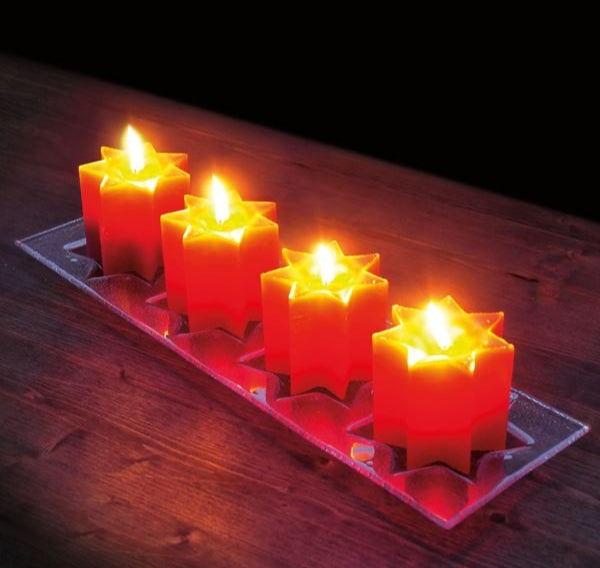 4er Mini-Glasuntersetzer inkl. Kerzen Rot
