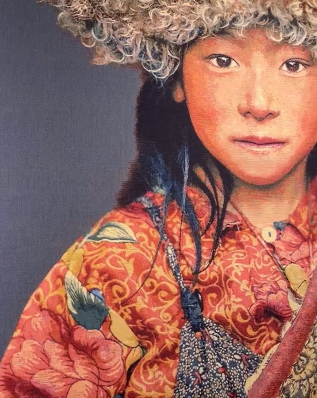 Gobelinbild Tibetan Child Graublau